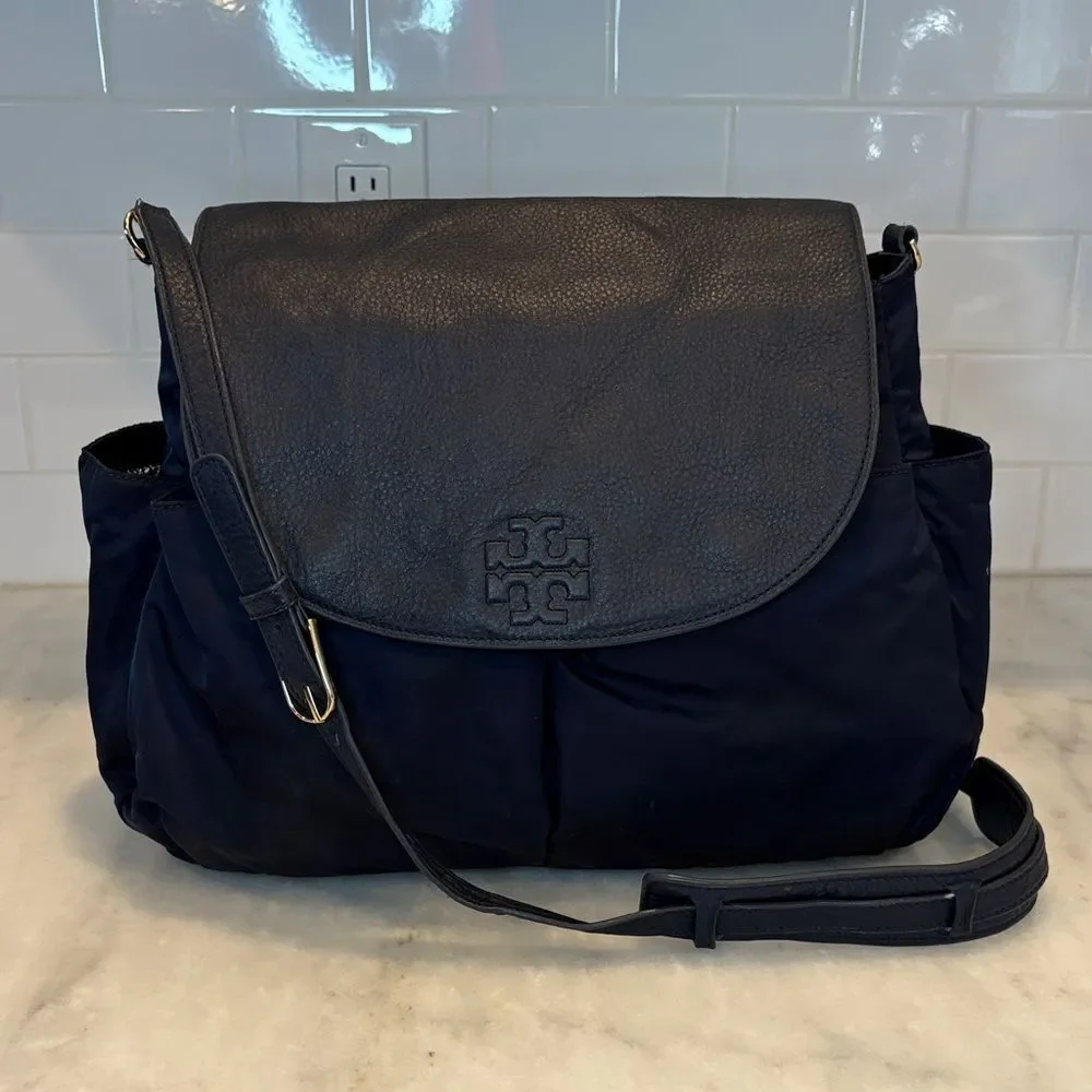 Tory Burch Crossbody Thea Nylon & Leather Weekender Diaper Baby Messenger Bag